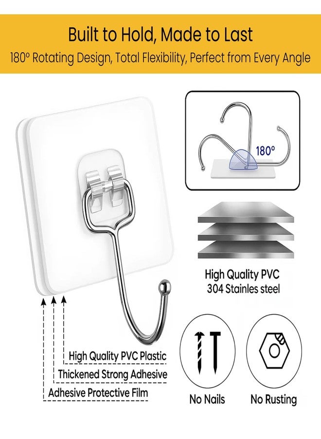 Zulaxy Big Size Transparent Wall Hooks for Hanging - Heavy Duty Stainless Steel Adhesive Hooks for Bathroom, Kitchen, Towel, Utensils & Keys - Waterproof, No Drilling Required (Pack of 10) - Image 4